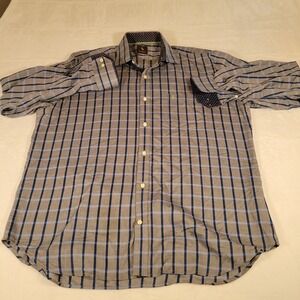 TAILORBYRD Long Sleeve‎ Button Down Shirt Flip Cuff Plaid XL Blue
